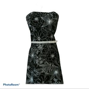 Blush Strapless Black White Floral Dress